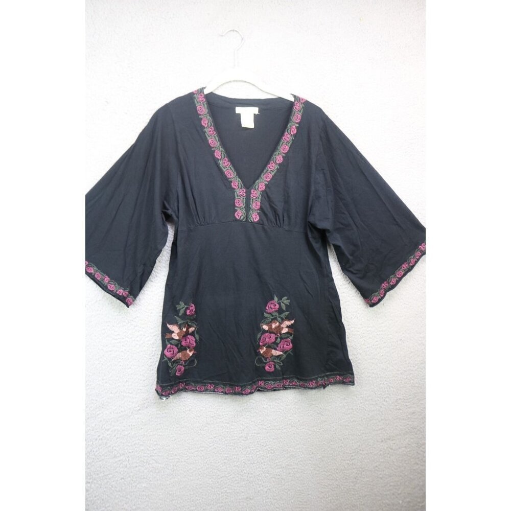 Vertigo Paris 3/4 Bell Sleeve Babydoll Embroidered Tunic-Size XL-Whimsigoth-BOHO